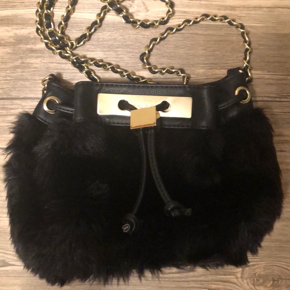 Olivia + Joy Handbags - Olivia + Joy black faux fur crossbody purse